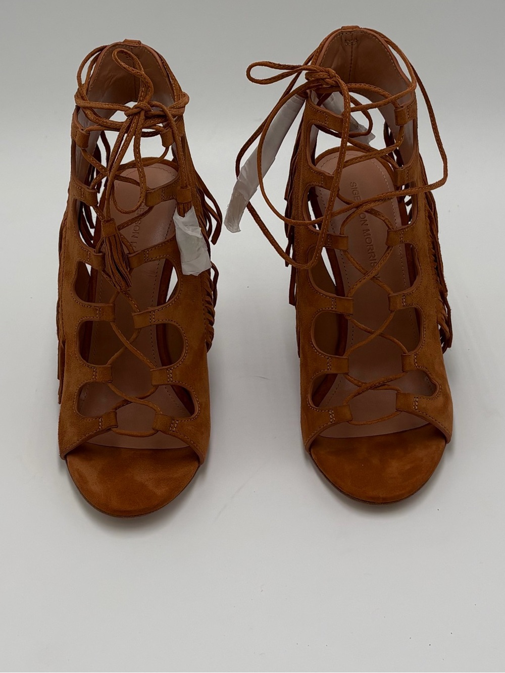 Gianvito Rossi Brown Suede Lace-Up Peep-Toe Heels